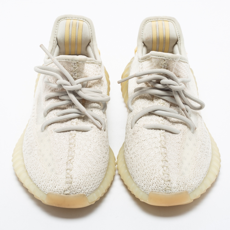 Pre Owned Yeezy x Adidas Off-White Knit Fabric Boost 350 V2 Light Low-Top Sneakers Size 38 2/3