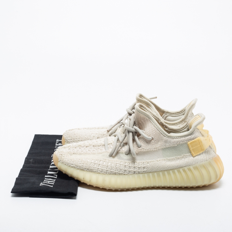 Pre Owned Yeezy x Adidas Off-White Knit Fabric Boost 350 V2 Light Low-Top Sneakers Size 38 2/3