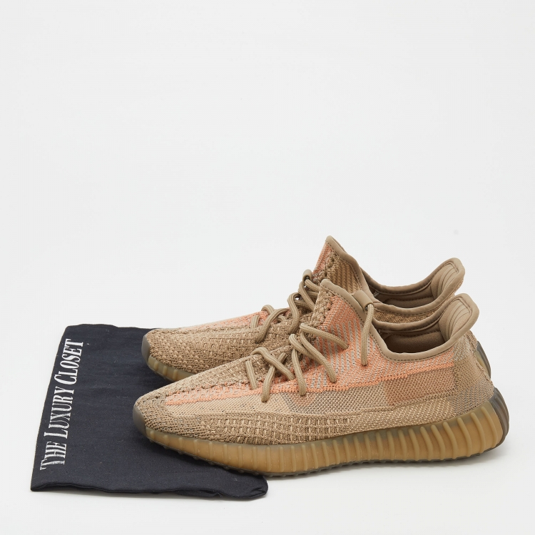 Pre Owned Yeezy x Adidas Beige Knit Fabric Boost 350 V2 Sand Taupe Sneakers Size 41 1/3