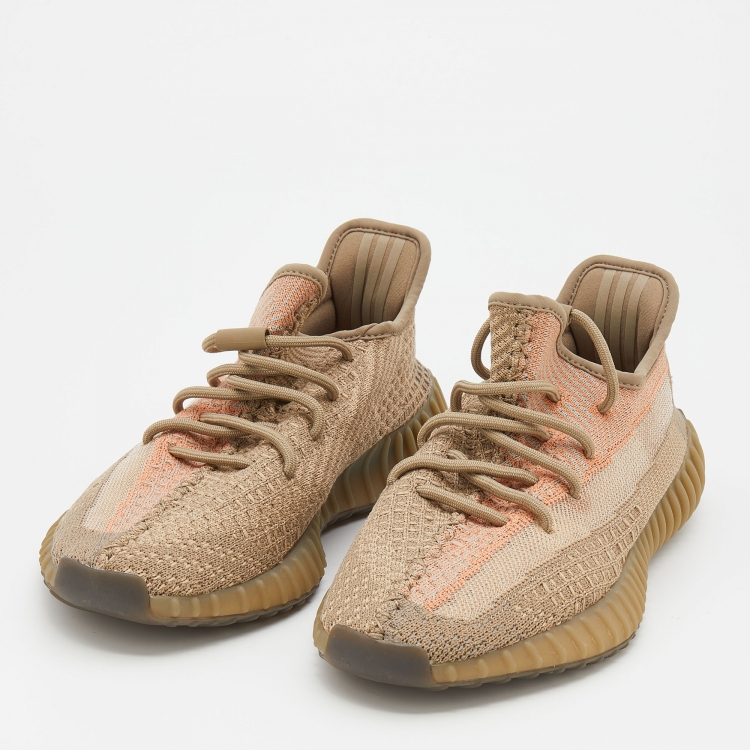 Pre Owned Yeezy x Adidas Beige Knit Fabric Boost 350 V2 Sand Taupe Sneakers Size 41 1/3