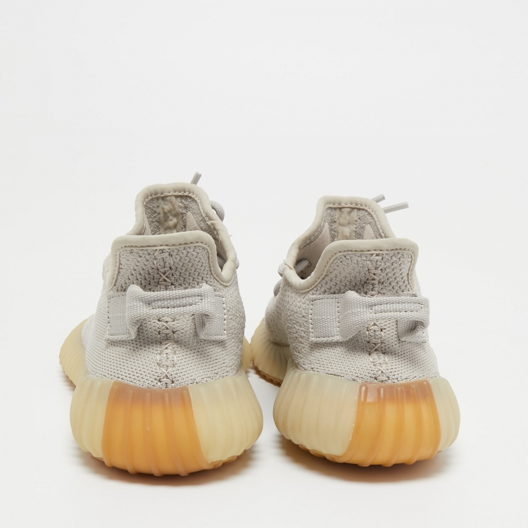 Pre Owned Yeezy x Adidas Grey Knit Fabric Boost 350 V2 Sesame Sneakers Size 38