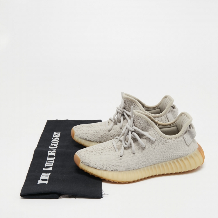 Pre Owned Yeezy x Adidas Grey Knit Fabric Boost 350 V2 Sesame Sneakers Size 38