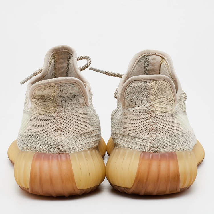 Pre Owned Yeezy x Adidas Beige/Grey Knit Fabric Boost 350 V2 Citrin Sneakers Size 48