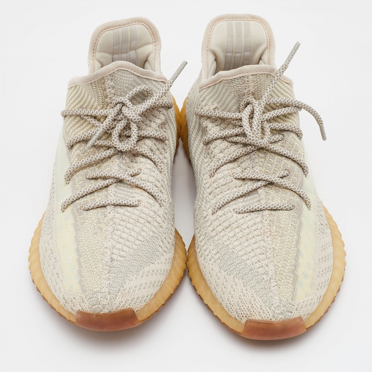 Pre Owned Yeezy x Adidas Beige/Grey Knit Fabric Boost 350 V2 Citrin Sneakers Size 48