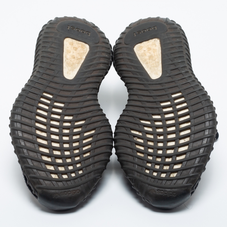Pre Owned Yeezy x Adidas Black Knit Fabric Boost 350 V2 Copper Sneakers Size 38