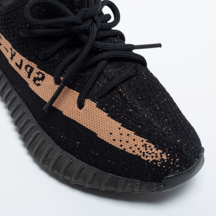 Pre Owned Yeezy x Adidas Black Knit Fabric Boost 350 V2 Copper Sneakers Size 38