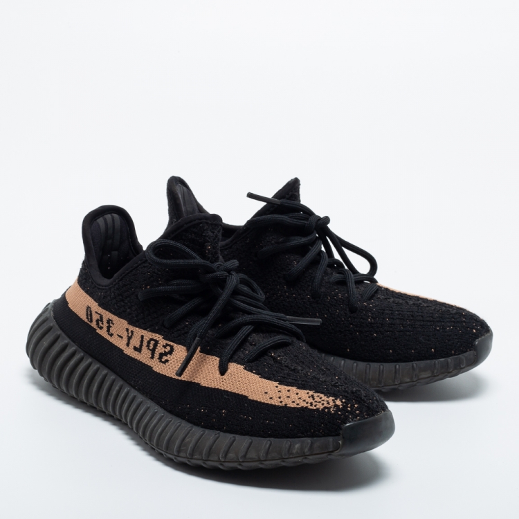 Pre Owned Yeezy x Adidas Black Knit Fabric Boost 350 V2 Copper Sneakers Size 38