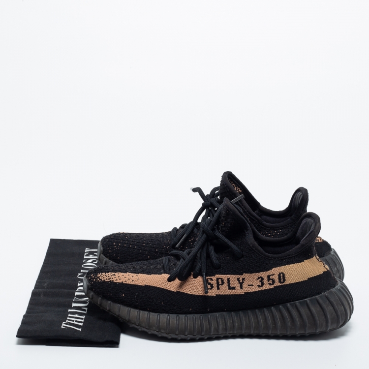 Pre Owned Yeezy x Adidas Black Knit Fabric Boost 350 V2 Copper Sneakers Size 38
