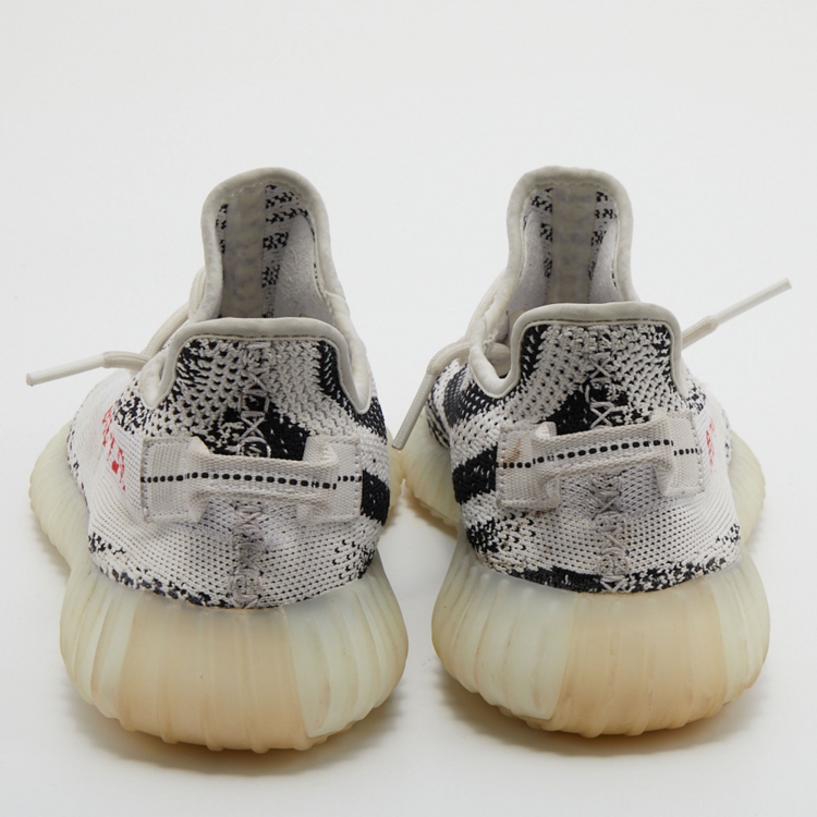Pre Owned Yeezy x Adiddas White/Black Knit Fabric Boost 350 V2 Zebra Sneakers Size 41 1/3