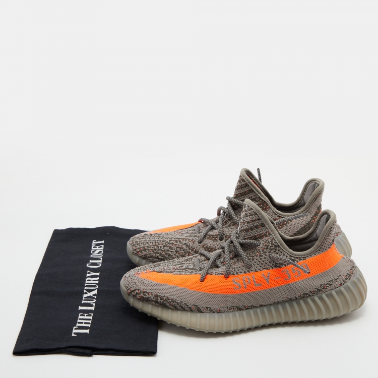 Pre Owned Yeezy x Adidas Grey/Orange Knit Fabric Boost 350 V2 Beluga Reflective Sneakers Size 41 1/3