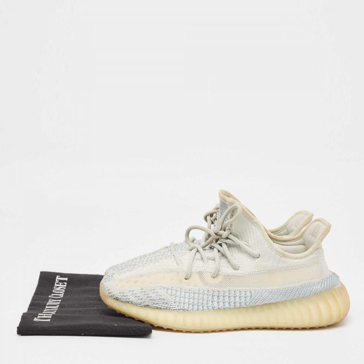 Pre Owned Yeezy x Adidas Light Blue/White Knit Fabric Boost 350 V2 Cloud White Sneakers Size 43 1/3