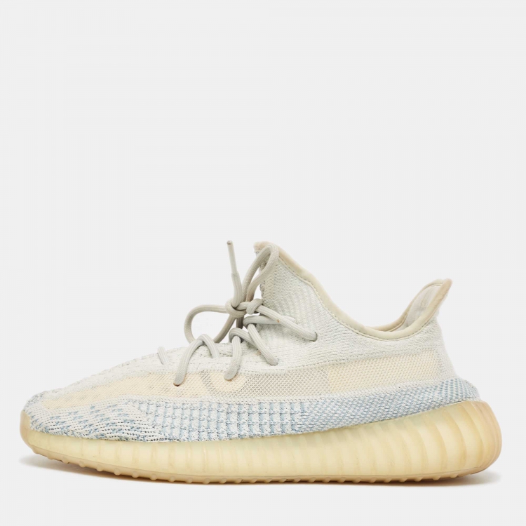 Pre Owned Yeezy x Adidas Light Blue/White Knit Fabric Boost 350 V2 Cloud White Sneakers Size 43 1/3