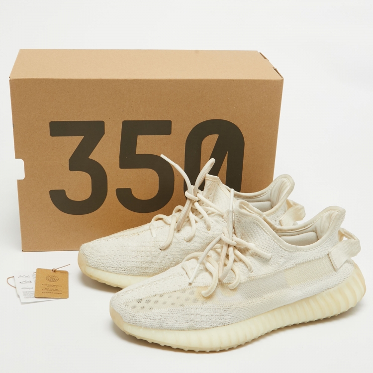 Pre Owned Yeezy x Adidas Off White Knit Fabric Boost 350 V2 Bone Sneakers Size 43 1/3