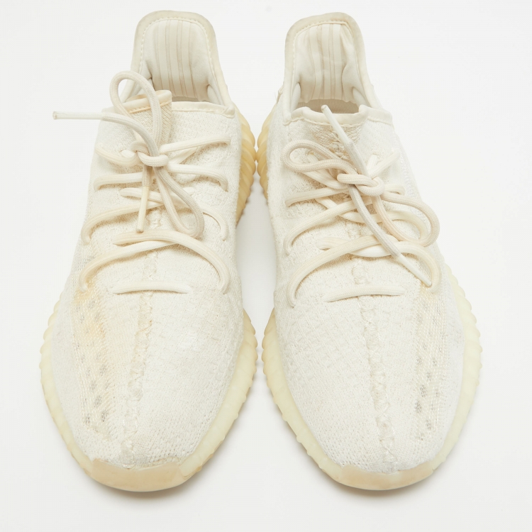 Pre Owned Yeezy x Adidas Off White Knit Fabric Boost 350 V2 Bone Sneakers Size 43 1/3