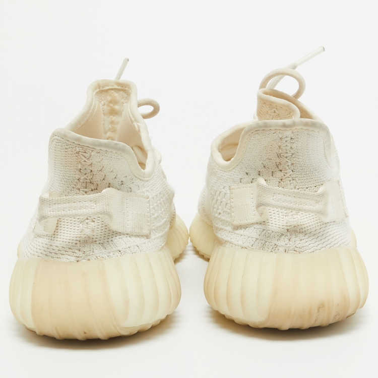 Pre Owned Yeezy x Adidas Off White Knit Fabric Boost 350 V2 Bone Sneakers Size 43 1/3