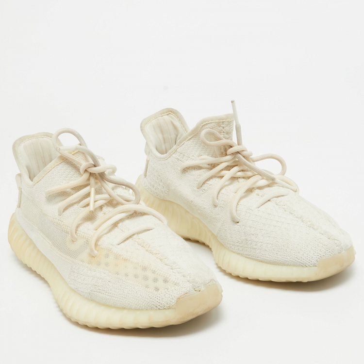 Pre Owned Yeezy x Adidas Off White Knit Fabric Boost 350 V2 Bone Sneakers Size 43 1/3