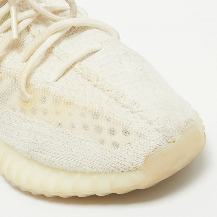 Pre Owned Yeezy x Adidas Off White Knit Fabric Boost 350 V2 Bone Sneakers Size 43 1/3
