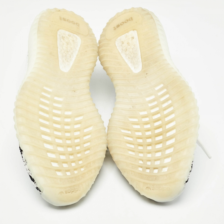 Pre Owned Yeezy x Adidas White/Black Knit Fabric Boost 350 V2 Zebra Sneakers Size 44 2/3