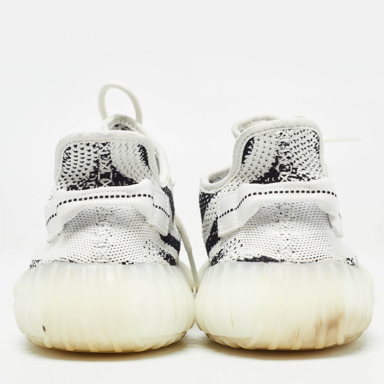 Pre Owned Yeezy x Adidas White/Black Knit Fabric Boost 350 V2 Zebra Sneakers Size 44 2/3