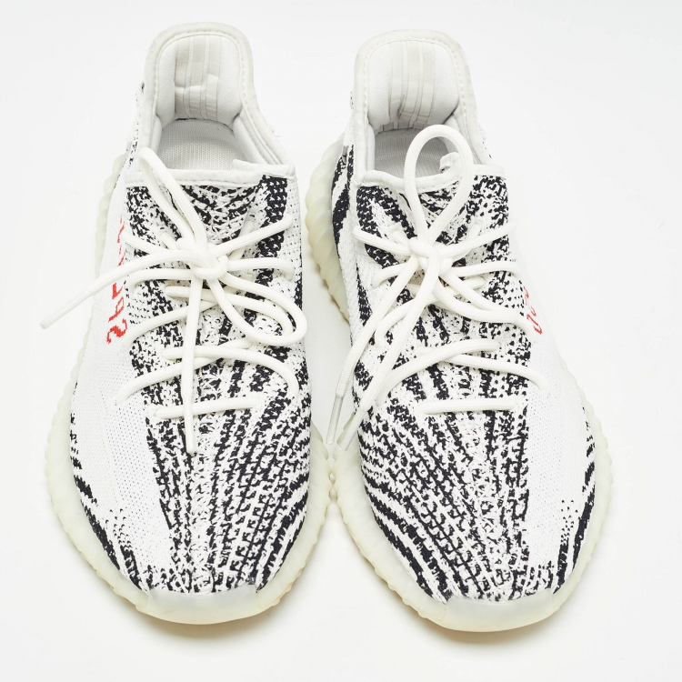 Pre Owned Yeezy x Adidas White/Black Knit Fabric Boost 350 V2 Zebra Sneakers Size 44 2/3