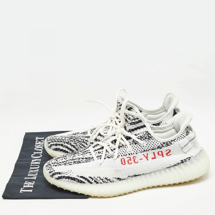 Pre Owned Yeezy x Adidas White/Black Knit Fabric Boost 350 V2 Zebra Sneakers Size 44 2/3