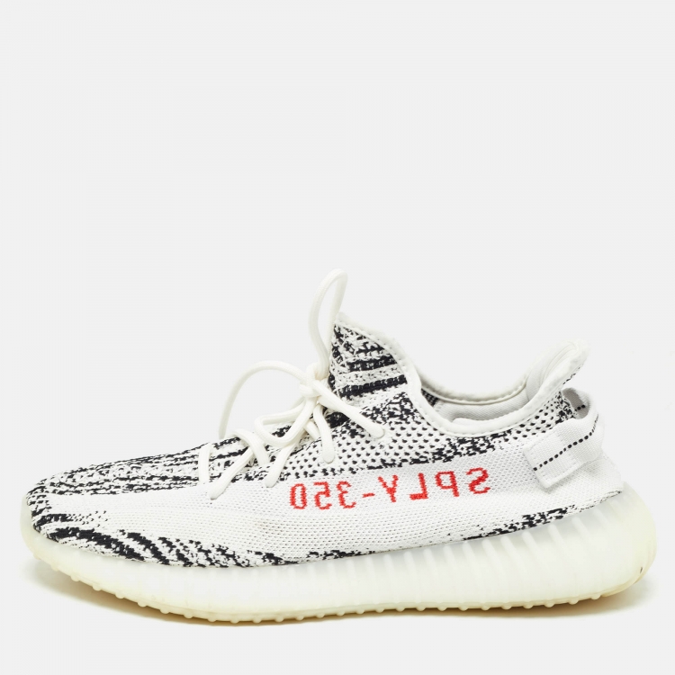 Pre Owned Yeezy x Adidas White/Black Knit Fabric Boost 350 V2 Zebra Sneakers Size 44 2/3