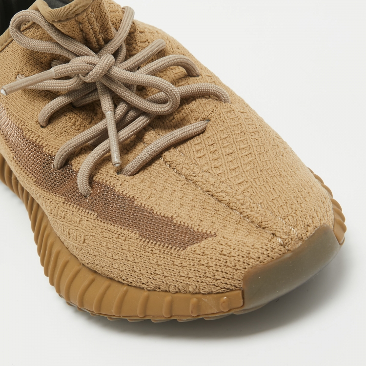 Pre Owned Yeezy x Adidas Brown Knit Fabric Boost 350 V2 Earth Sneakers Size 38 2/3
