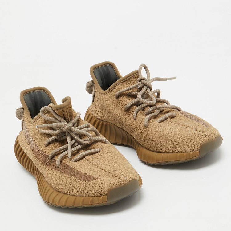 Pre Owned Yeezy x Adidas Brown Knit Fabric Boost 350 V2 Earth Sneakers Size 38 2/3
