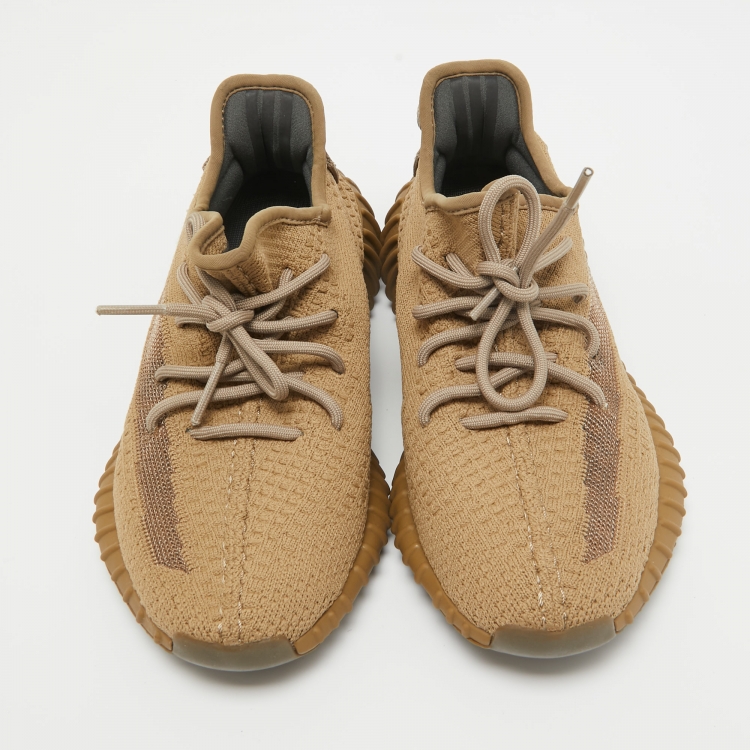 Pre Owned Yeezy x Adidas Brown Knit Fabric Boost 350 V2 Earth Sneakers Size 38 2/3