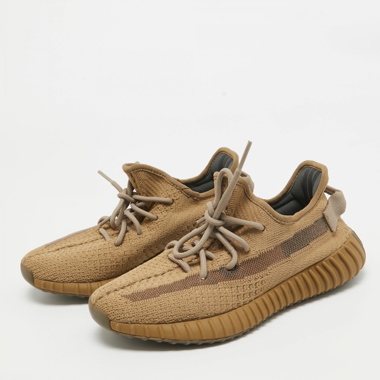 Pre Owned Yeezy x Adidas Brown Knit Fabric Boost 350 V2 Earth Sneakers Size 38 2/3