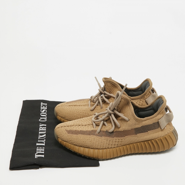 Pre Owned Yeezy x Adidas Brown Knit Fabric Boost 350 V2 Earth Sneakers Size 38 2/3