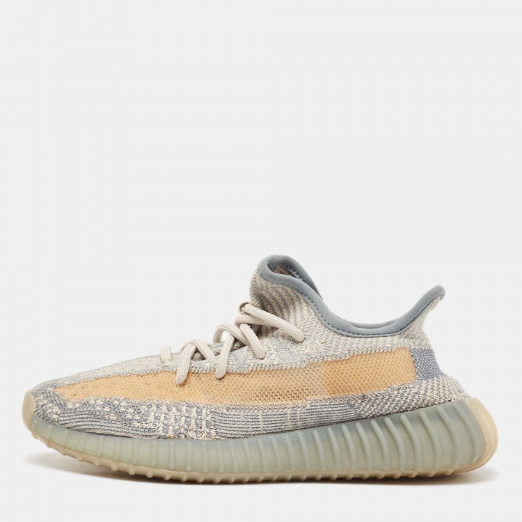 Pre Owned Yeezy x Adidas Grey/White Knit Fabric Boost 350 V2 Israfil Sneakers Size 36 2/3