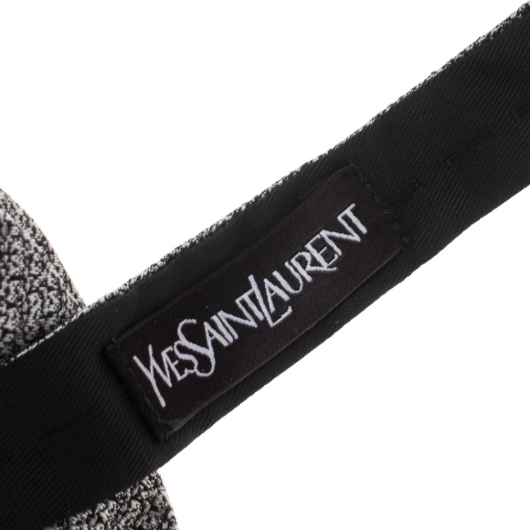 Pre Owned Yves Saint Laurent Grey and Black Textured Silk Jacquard Bow Tie
