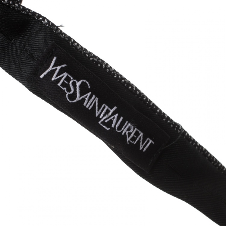Pre Owned Yves Saint Laurent Monochrome Textured Silk Jacquard Bow Tie