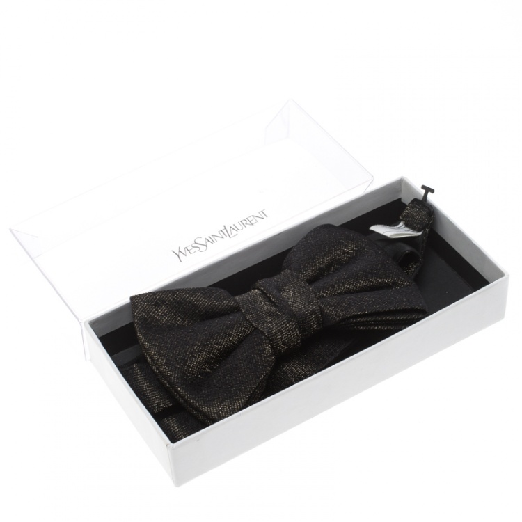 Pre Owned Yves Saint Laurent Black Textured Metallic Jacquard Bow Tie