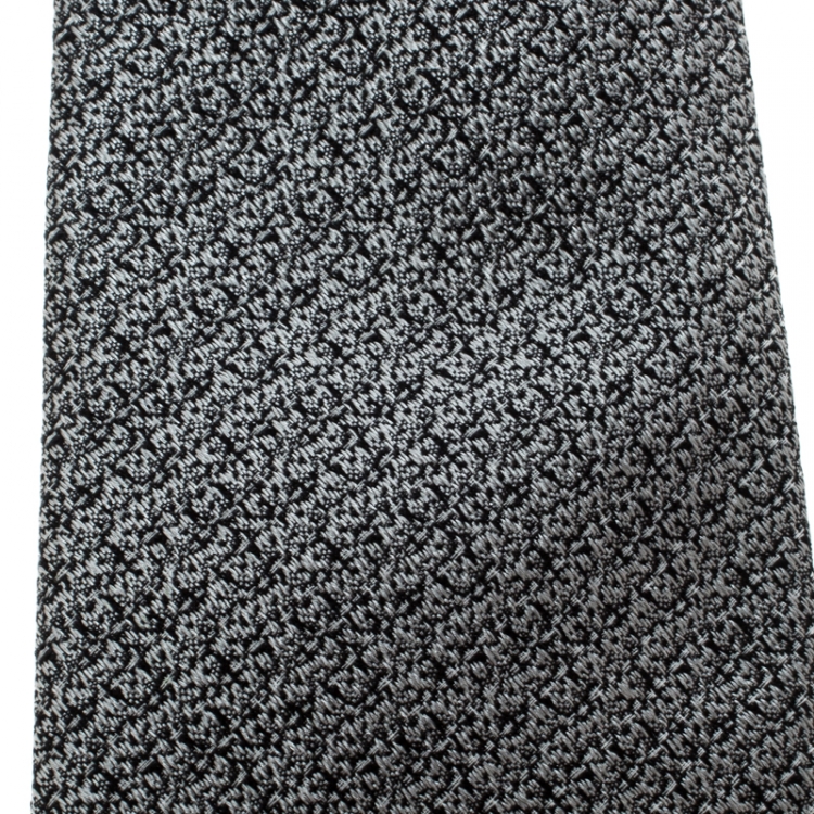 Pre Owned Yves Saint Laurent Grey Textured Silk Jacquard Tie