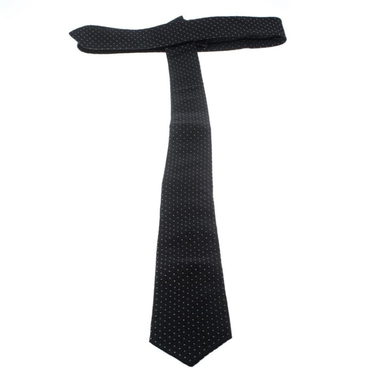 Pre Owned Yves Saint Laurent Black Lurex Dot Silk Jacquard Tie