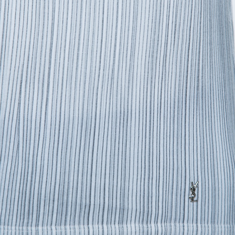 Pre Owned Yves Saint Laurent Paris Off White Vertical Striped Detail Short Sleeve T-Shirt M
