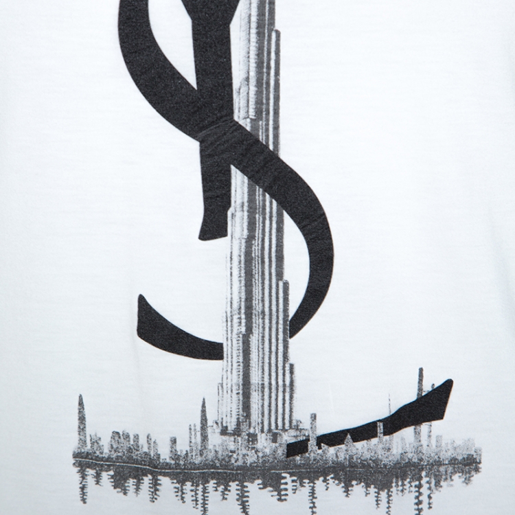 Pre Owned Yves Saint Laurent White Logo Print Cotton Dubai Exclusive T-Shirt M 