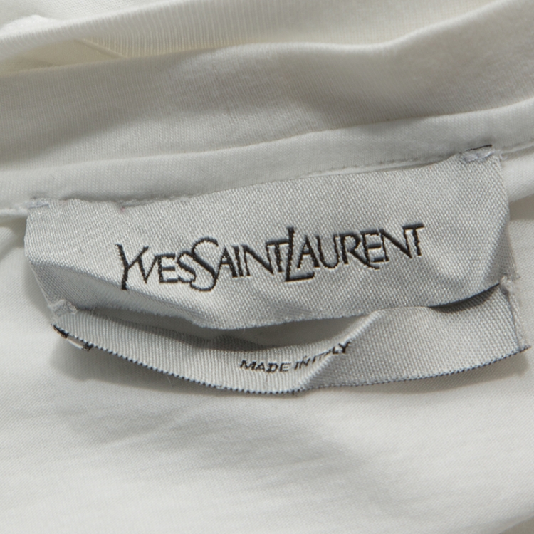 Pre Owned Yves Saint Laurent White Logo Print Cotton Dubai Exclusive T-Shirt M 