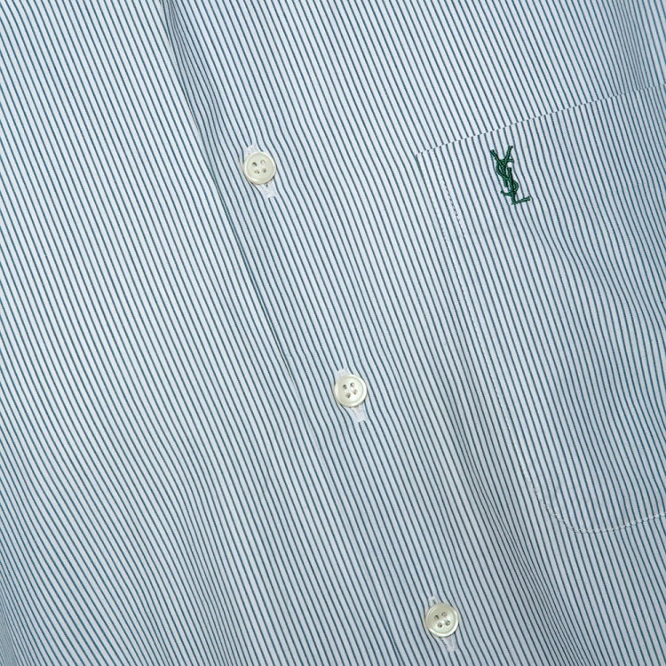Pre Owned Yves Saint Laurent Green Striped Cotton Short Sleeve Shirt XL