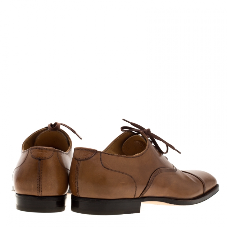Pre Owned Saint Laurent Brown Leather Cap Toe Lace Up Oxfords Size 41.5