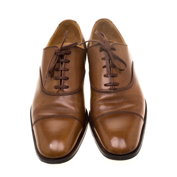 Pre Owned Saint Laurent Brown Leather Cap Toe Lace Up Oxfords Size 41.5