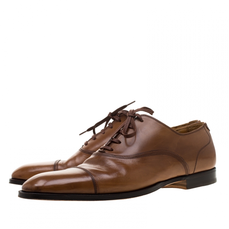 Pre Owned Saint Laurent Brown Leather Cap Toe Lace Up Oxfords Size 41.5