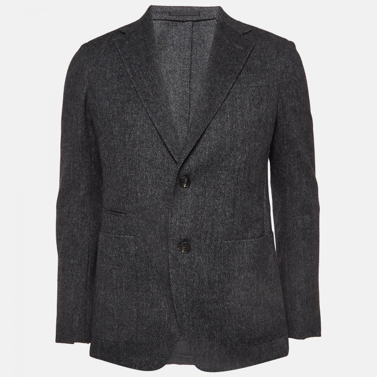 Pre Owned Z Zegna Grey Herringbone Wool Blend Blazer M