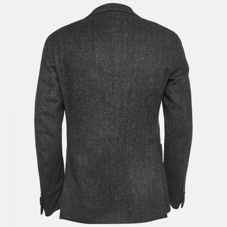 Pre Owned Z Zegna Grey Herringbone Wool Blend Blazer M