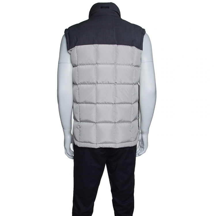 Pre Owned Z Zegna Beige and Grey Shearling Collar Detail Sleeveless Ultradown Puffer Jacket L