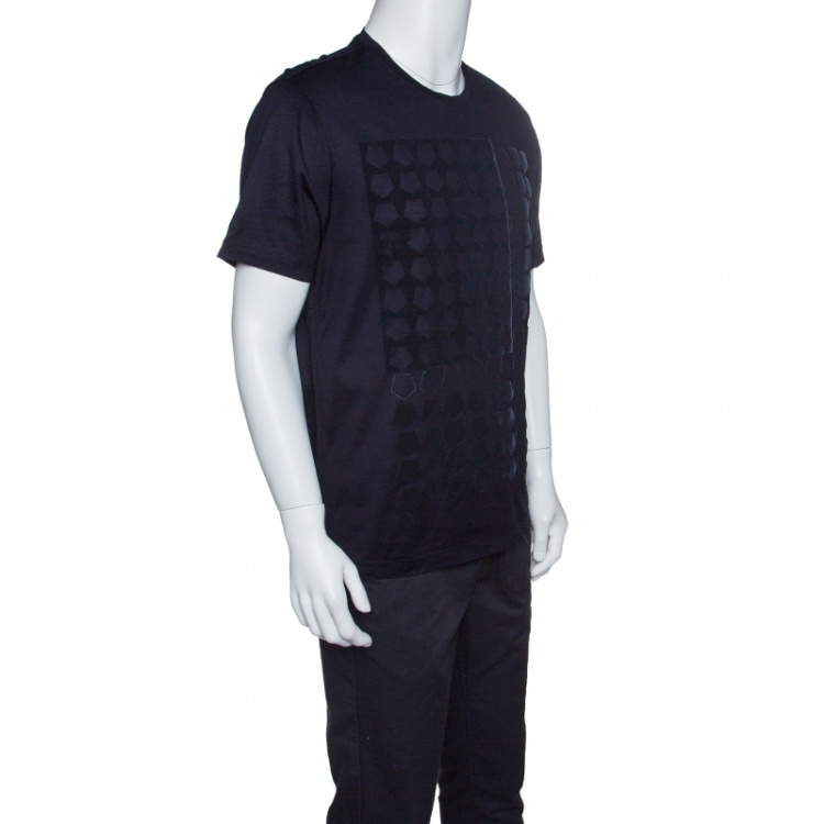 Pre Owned Z Zegna Navy Blue Pentagon Flock Printed Short Sleeve T-Shirt XL