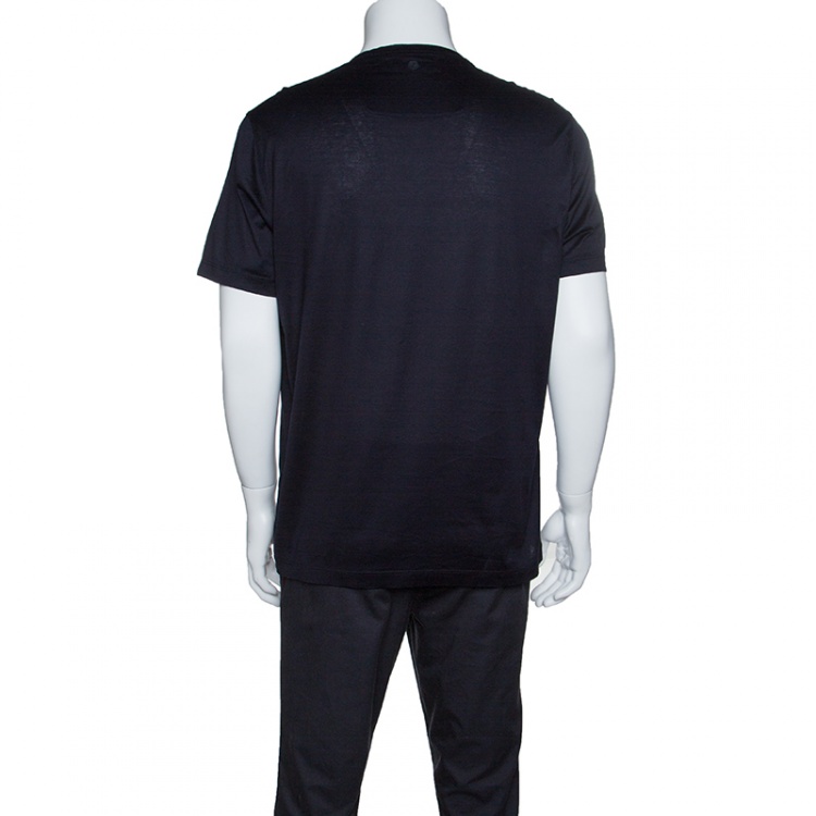 Pre Owned Z Zegna Navy Blue Pentagon Flock Printed Short Sleeve T-Shirt XL