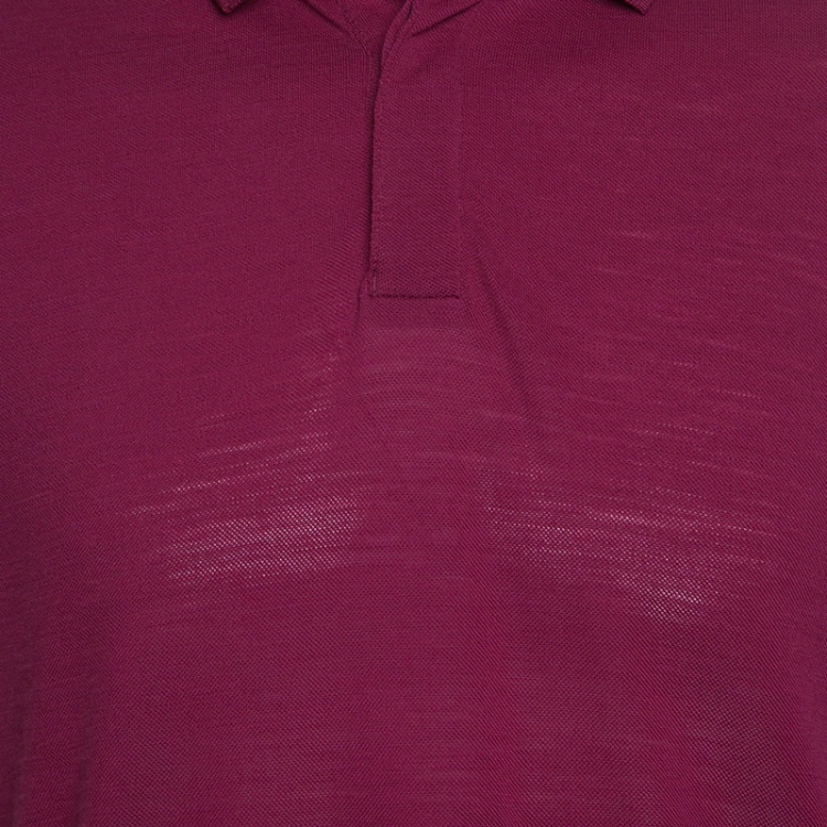 Pre Owned Z Zegna Techmerino Burgundy Honeycomb Knit Polo T-Shirt L